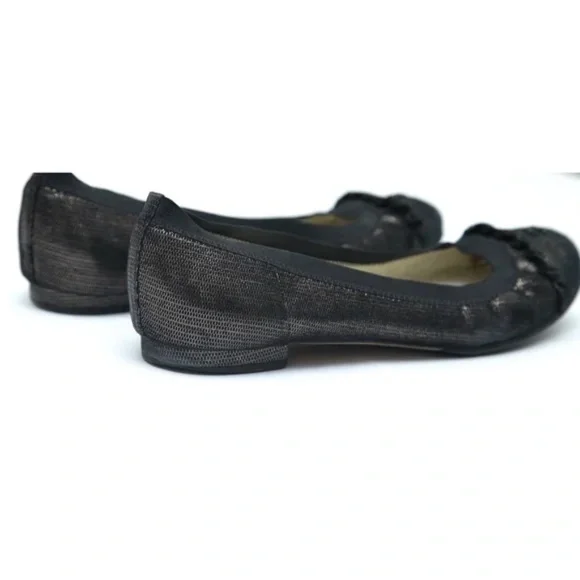 CHANEL Ballet Flats Ruffles Metallic Black Copper CC Logo Stretch Spirit Sz 39.5 - Picture 7 of 10